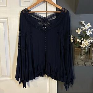 Altar’d State Navy Rayon Long Sleeve Blouse